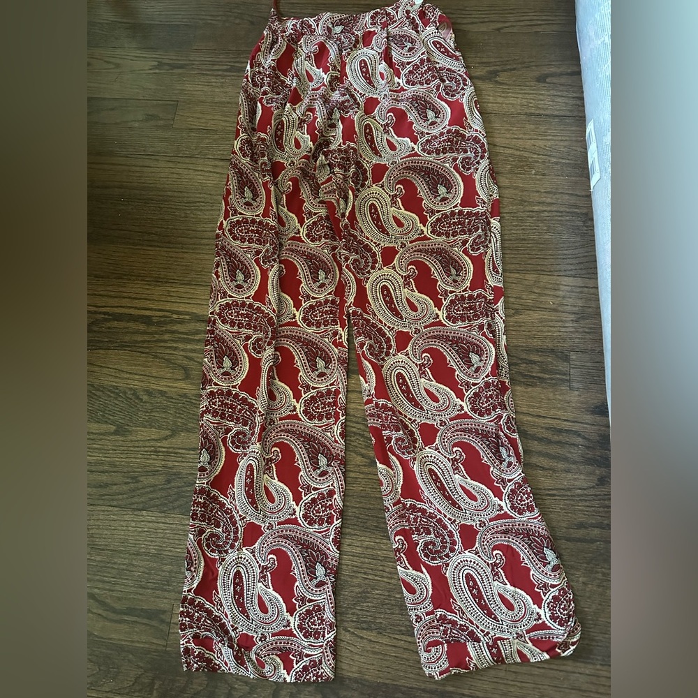 Vintage Ralph Lauren Black Label Red Paisley Wide Leg Pants 4